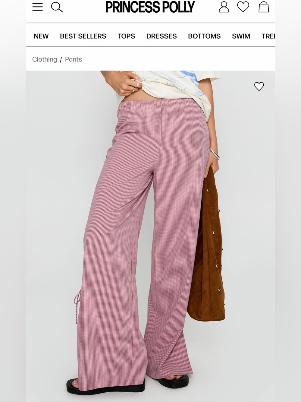 Princess Polly Pink/Mauve Check Pattern  Wide-Leg Tie Hem Pants